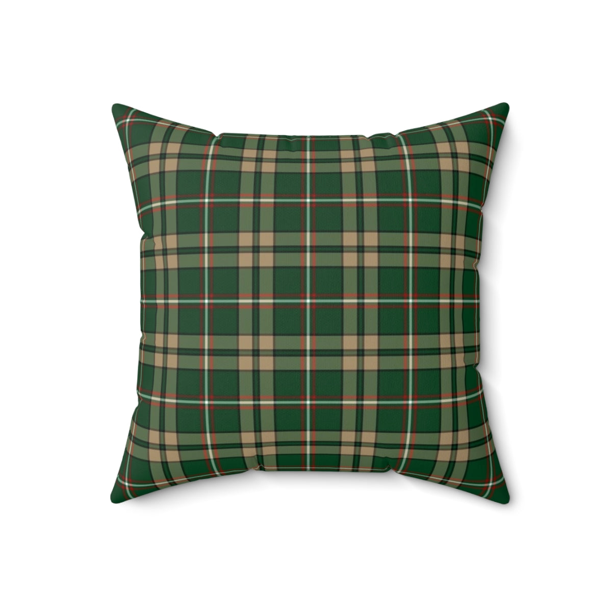 Tartan green and tan plaid pattern pillow with Celtic heritage design