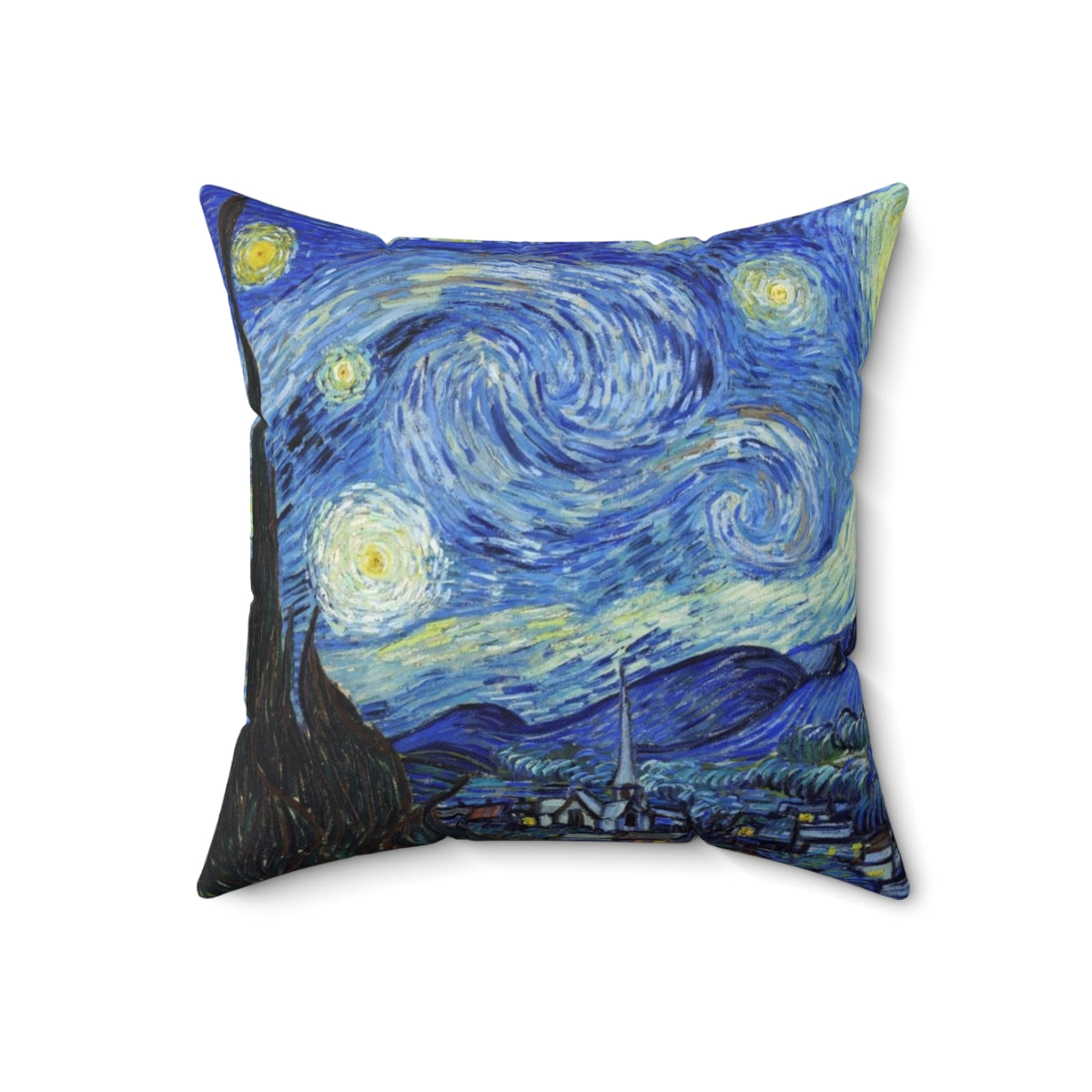 Vibrant pillow featuring the iconic Starry Night painting by Vincent van Gogh - Back