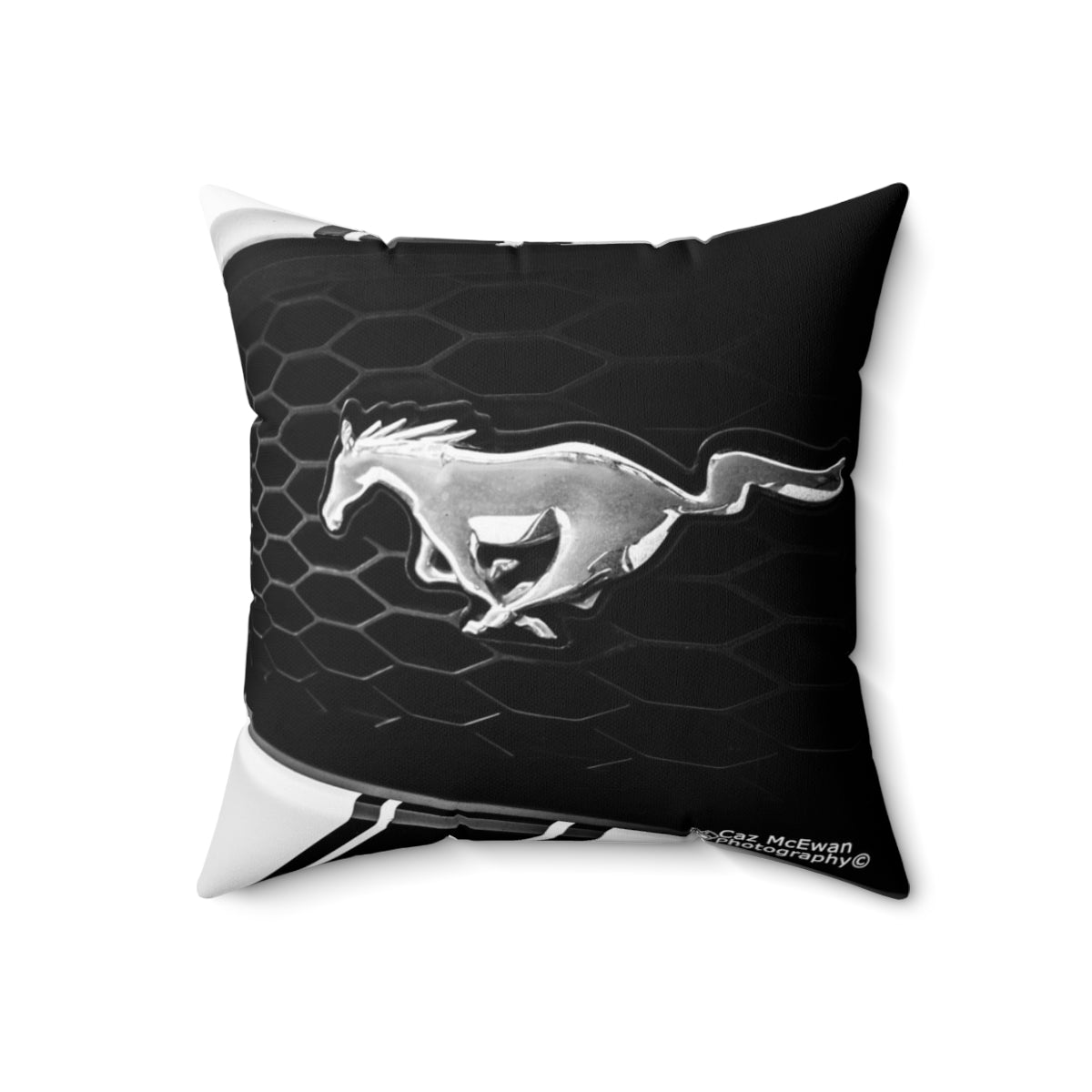 A stylish throw pillow featuring the iconic Ford Mustang design - Back