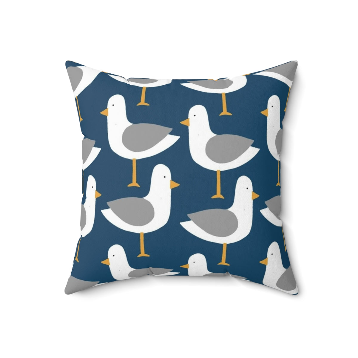 Colorful seagull pattern decorative pillow in shades of blue, green, pink, and orange - Back