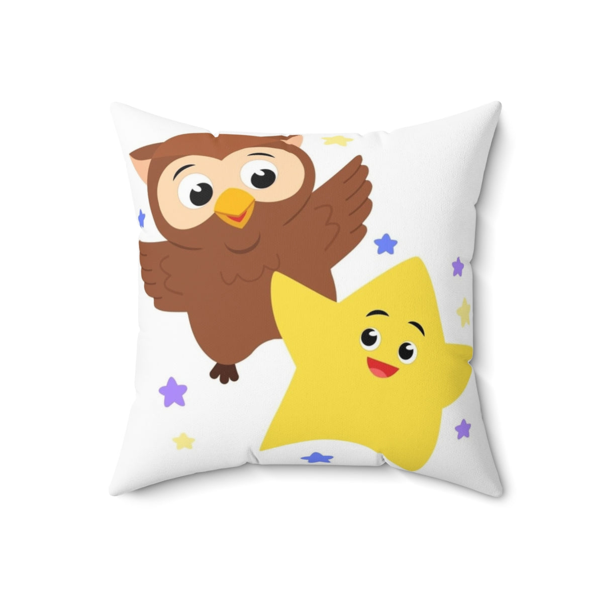 Soft, cozy pillow featuring a cute owl and twinkling stars design