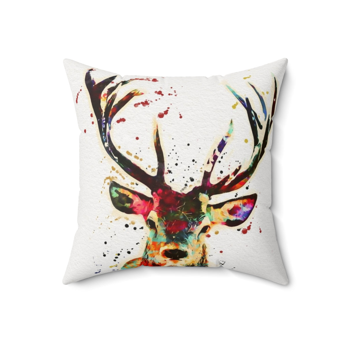 Colorful watercolor painting of a forest animal on a soft pillow