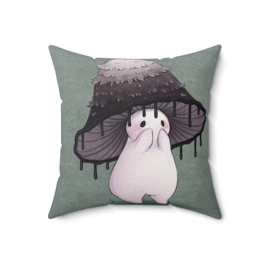 Decorative mushroom-shaped throw pillow in a stylized, artistic design