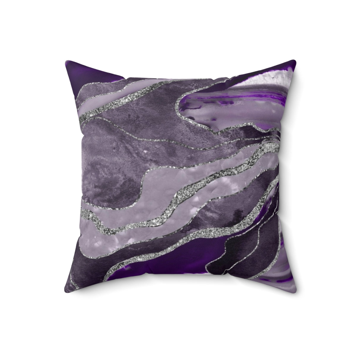 Dark violet marble agate decorative pillow with a glittery, abstract design - Back