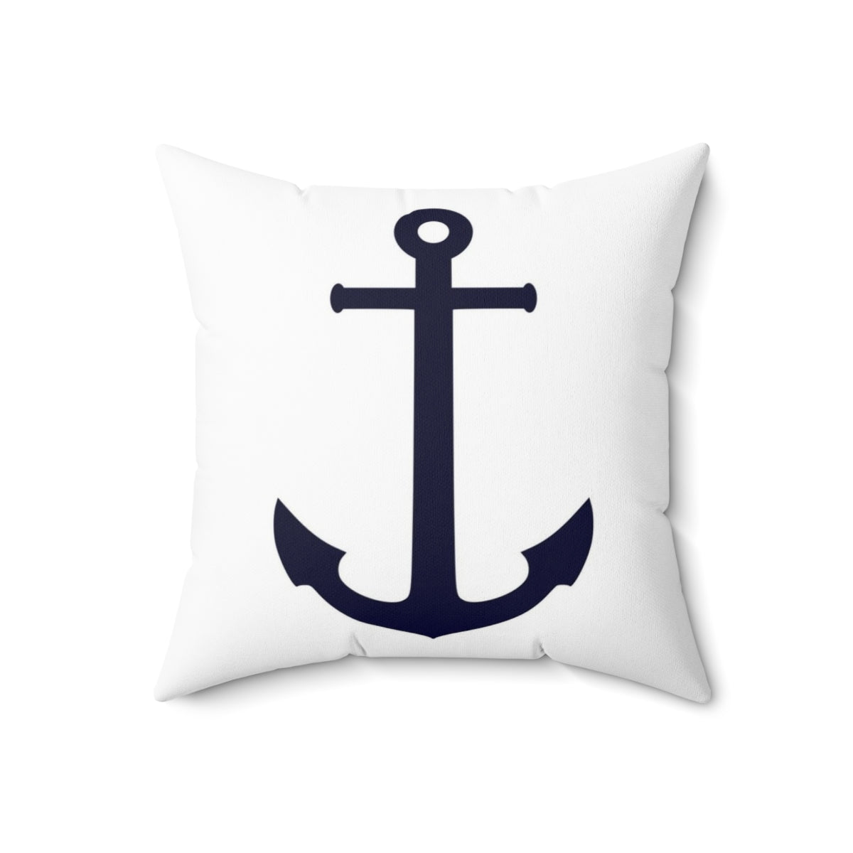 Navy blue anchor-themed pillow against a white background