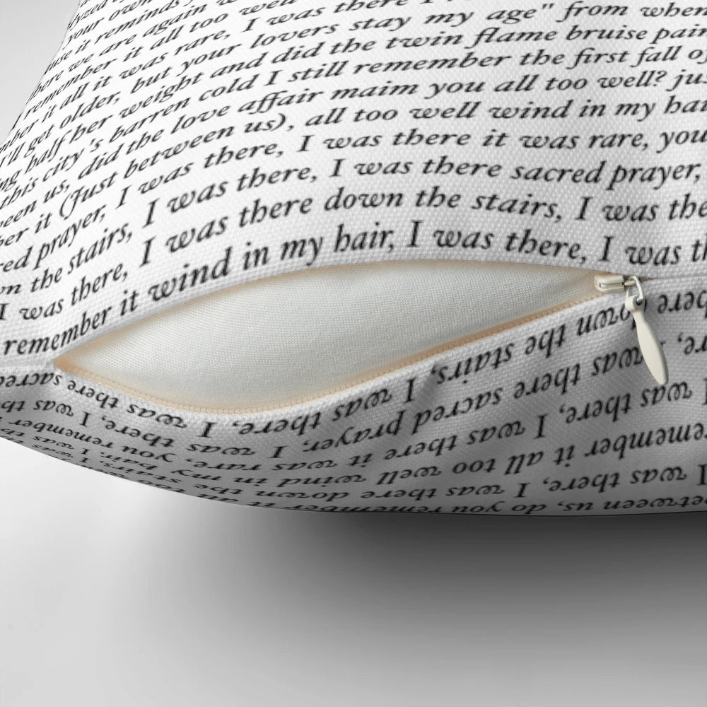 Pillow featuring lyrics from the 10-minute version of "All Too Well" by Taylor Swift