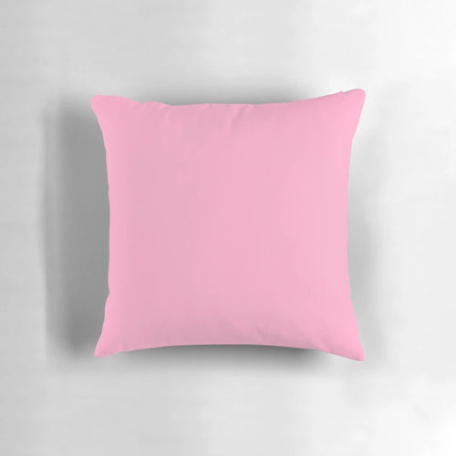 A soft, solid pink throw pillow with a vibrant 100 shades of pink design.