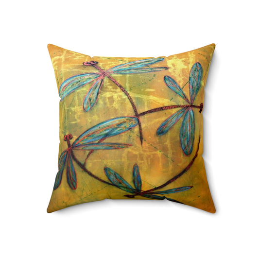 Decorative pillow featuring a dreamy, ethereal design of dragonflies and butterflies in flight.