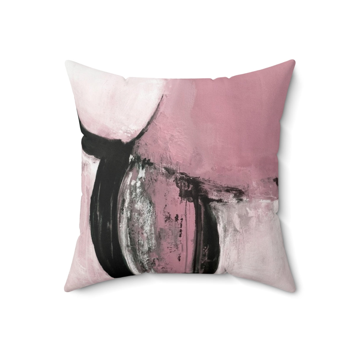 Handcrafted abstract art accent pillow in pink, black, and gray tones for modern and contemporary home decor - Back