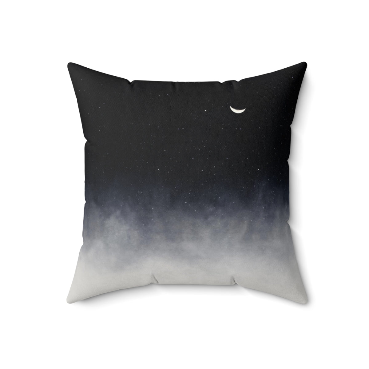 Pillow featuring a dreamy, celestial landscape design with a moon, stars, and clouds. - Back