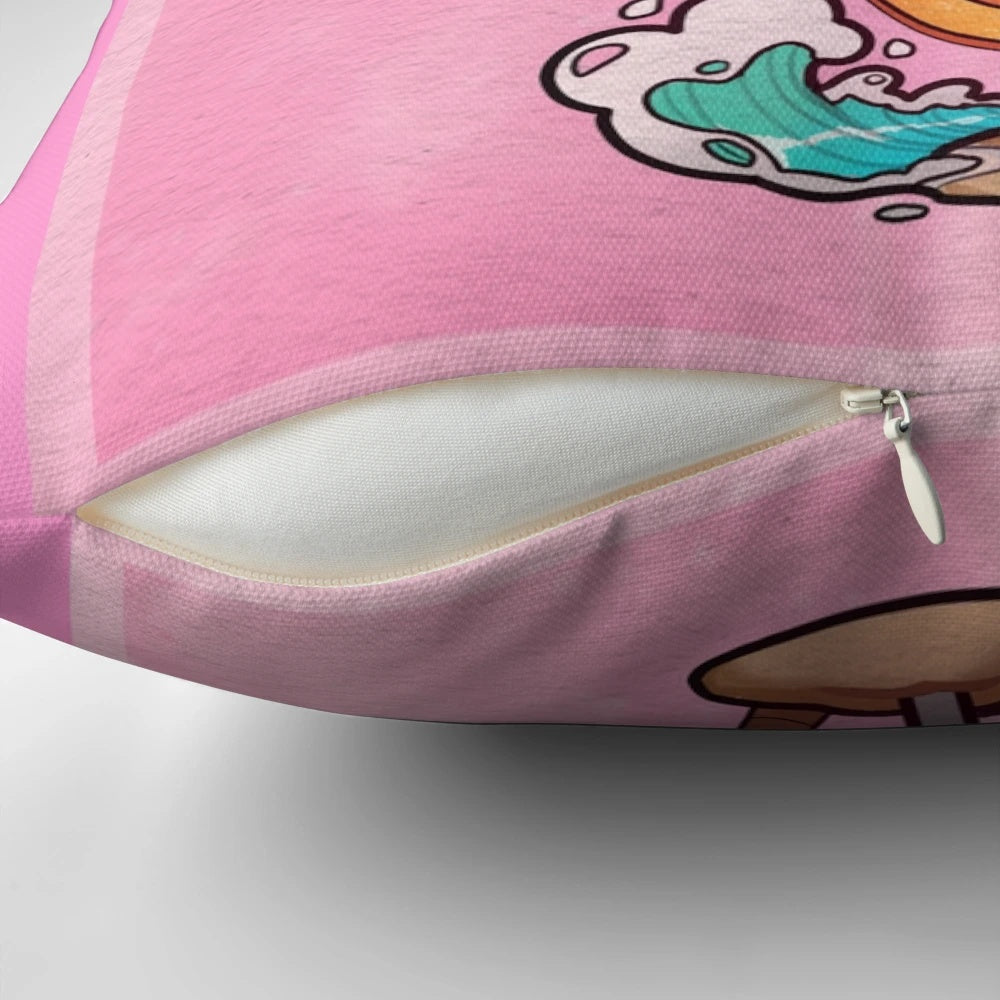A decorative throw pillow featuring a 1960s-style motel sign with the text "Trixie Motel" in a pink and white color scheme.