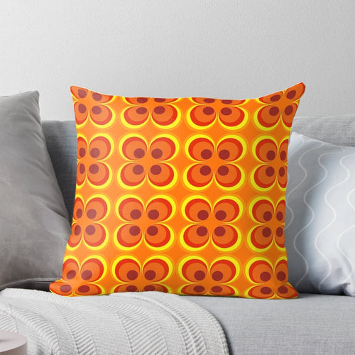 1970s retro burnt orange geometric pattern throw pillow with a vintage, abstract design