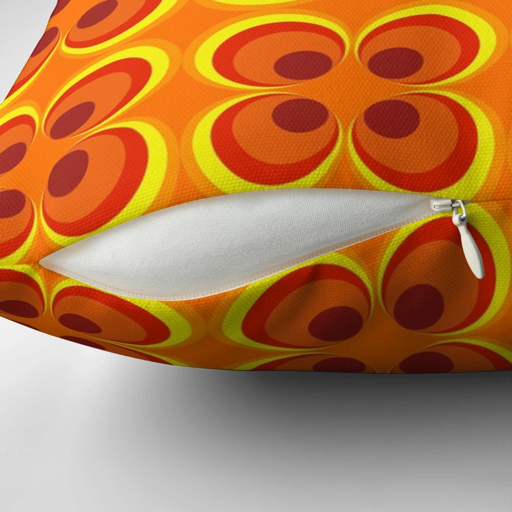 1970s retro burnt orange geometric pattern throw pillow with a vintage, abstract design