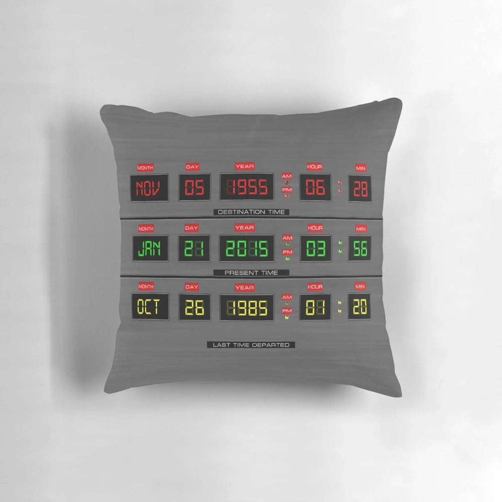 1980s sci-fi inspired Back to the Future themed couch pillow