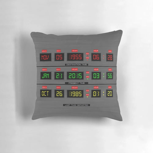 1980s sci-fi inspired Back to the Future themed couch pillow