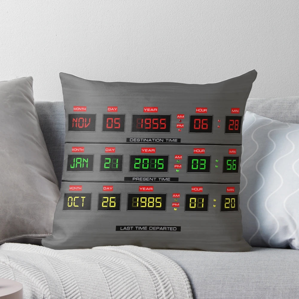 1980s sci-fi inspired Back to the Future themed couch pillow