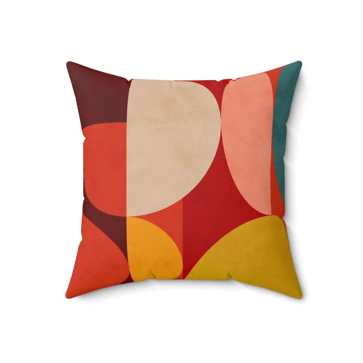 Geometric mid-century inspired wall art pillow with circular and semicircular shapes