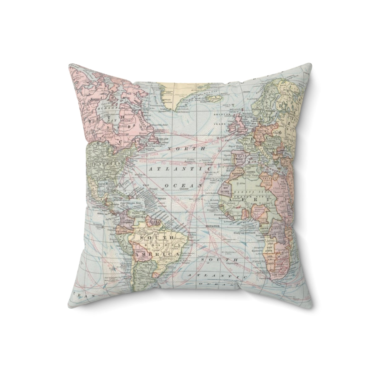 Decorative vintage-style world map printed on a cozy pillow - Back