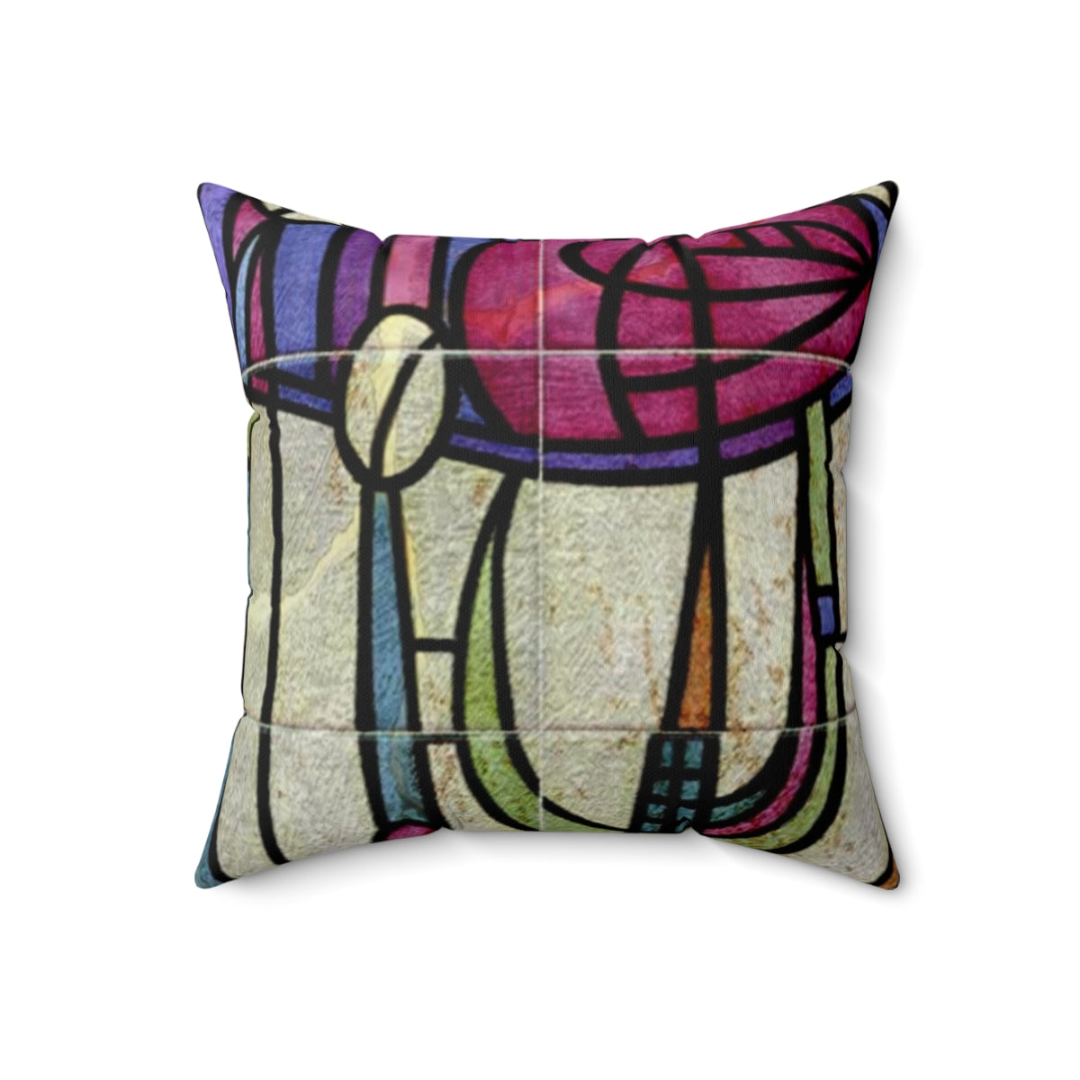 A colorful throw pillow featuring the iconic floral design of Charles Rennie Mackintosh, a renowned Scottish architect and designer of the Art Nouveau movement. - Back