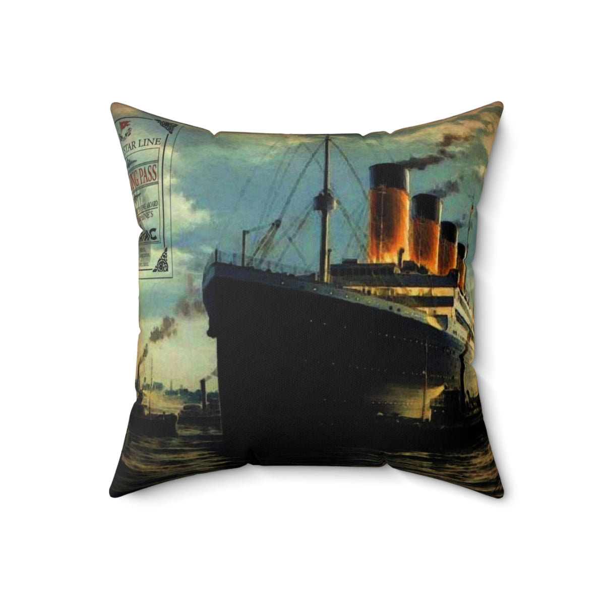 Vintage-Style Titanic Ship Pillow with Boarding Pass Design - Back