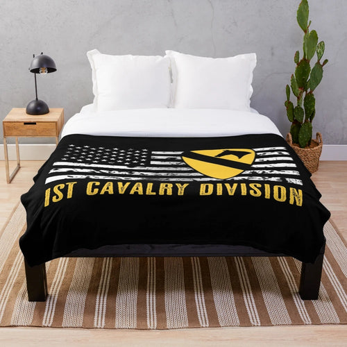 1st Cavalry Division inspired distressed American flag plush blanket