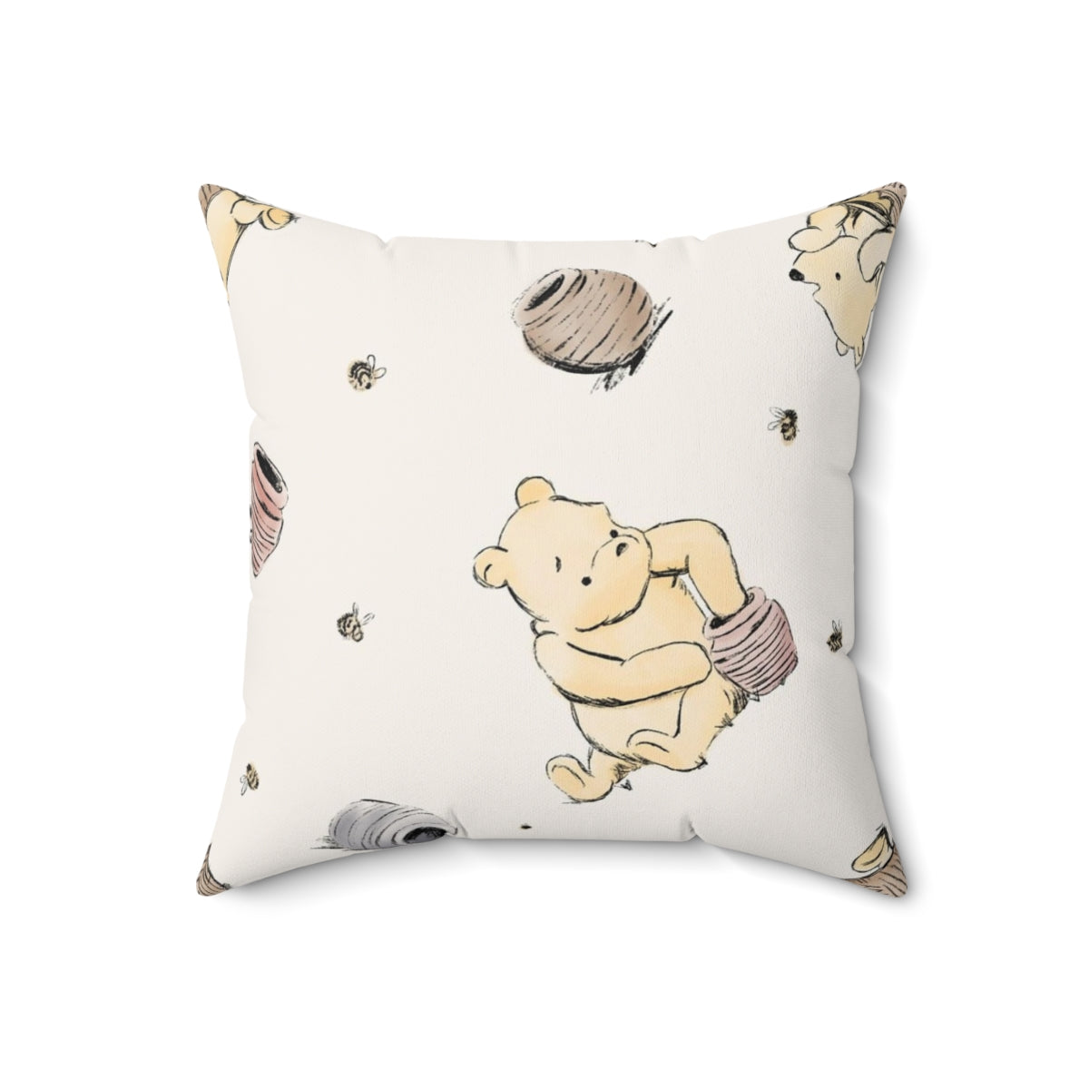 Vintage-style Winnie the Pooh bear plush throw pillow - Back