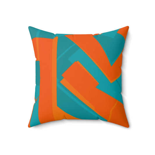 Teal and orange abstract art throw pillow with geometric patterns