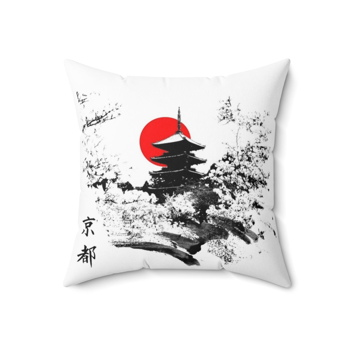 Decorative pillow featuring traditional Japanese Kyoto imagery and design - Back