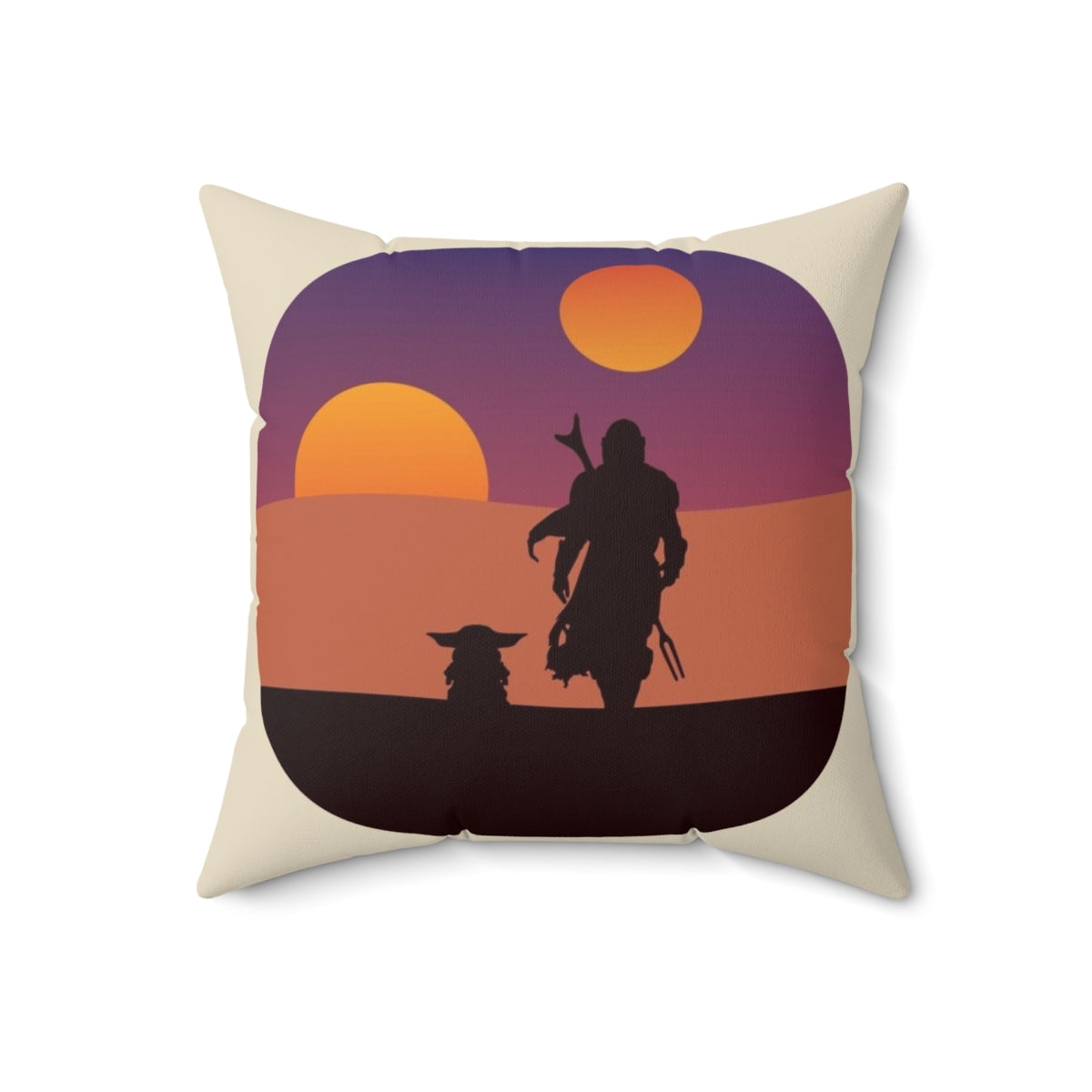 Tatooine-inspired desert silhouette design on a soft, comfortable pillow