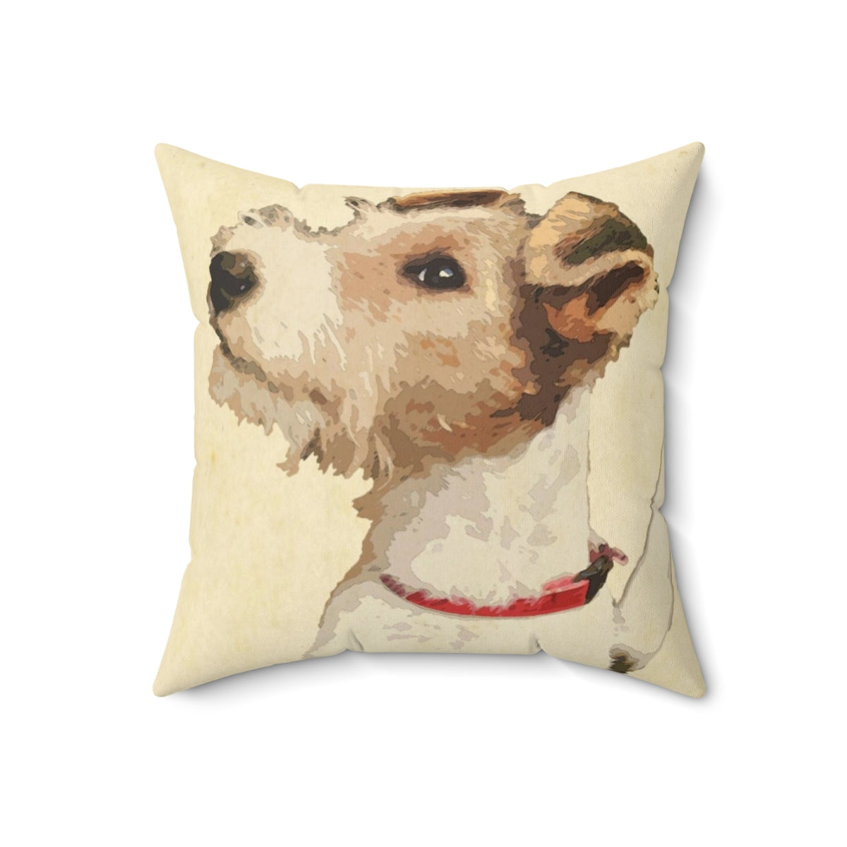 Vintage-style illustration of a wire-haired terrier dog on a decorative pillow - Back