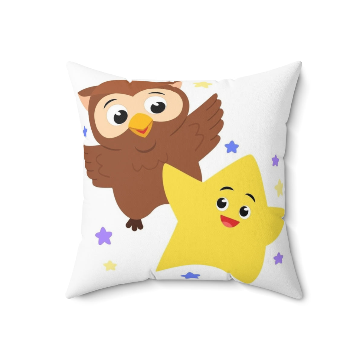 Soft, cozy pillow featuring a cute owl and twinkling stars design - Back