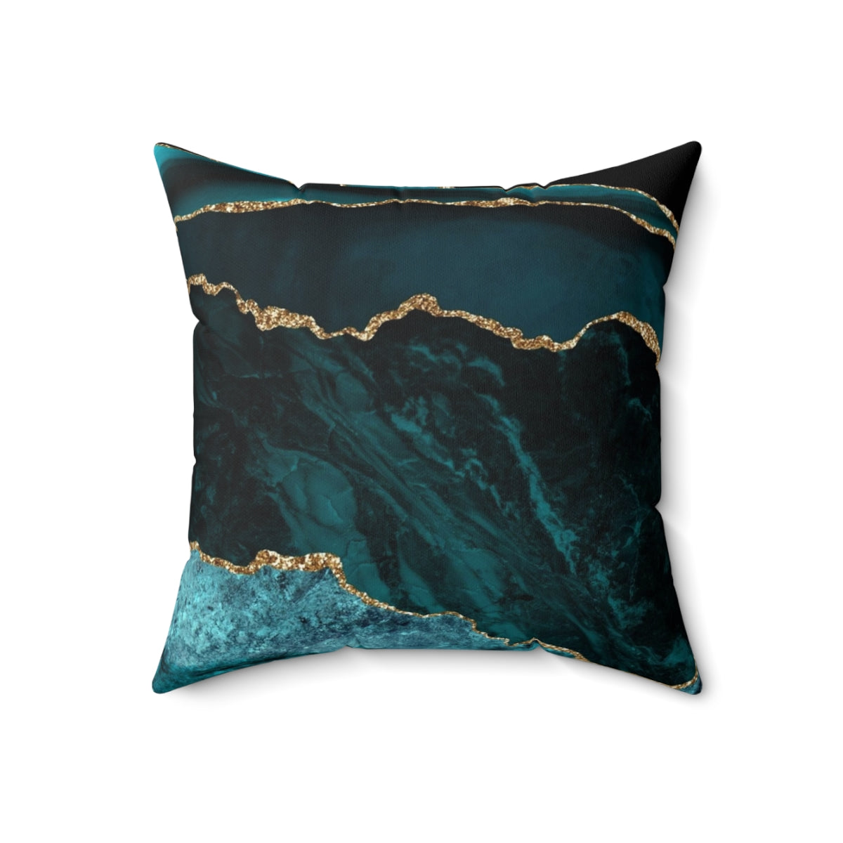 Teal and gold agate-inspired decorative pillow with a geode-like texture - Back