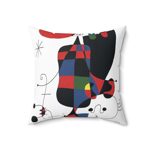 Minimalistic abstract art pillow with black lines, inspired by the iconic paintings of artist Joan Mirò.