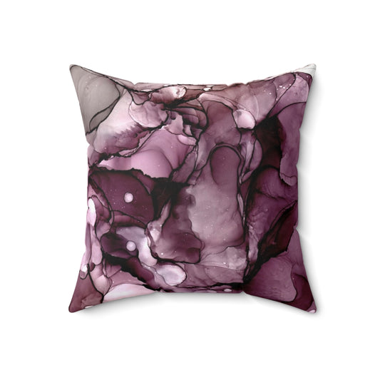 Abstract Aubergine Ink 2 Pillow with Ethereal, Wispy Fluid Art Design