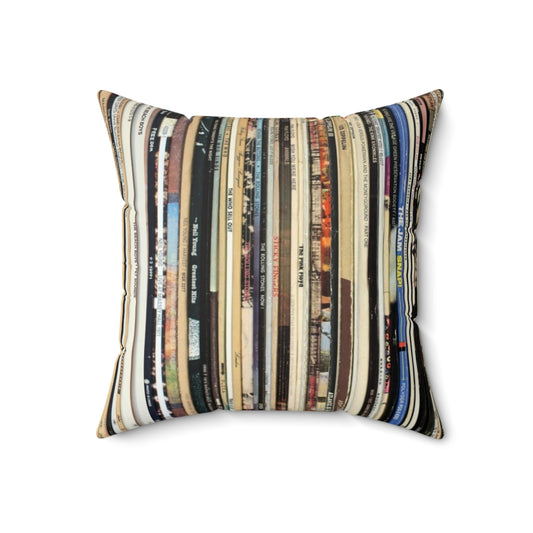 Classic rock-themed pillow with vinyl record design