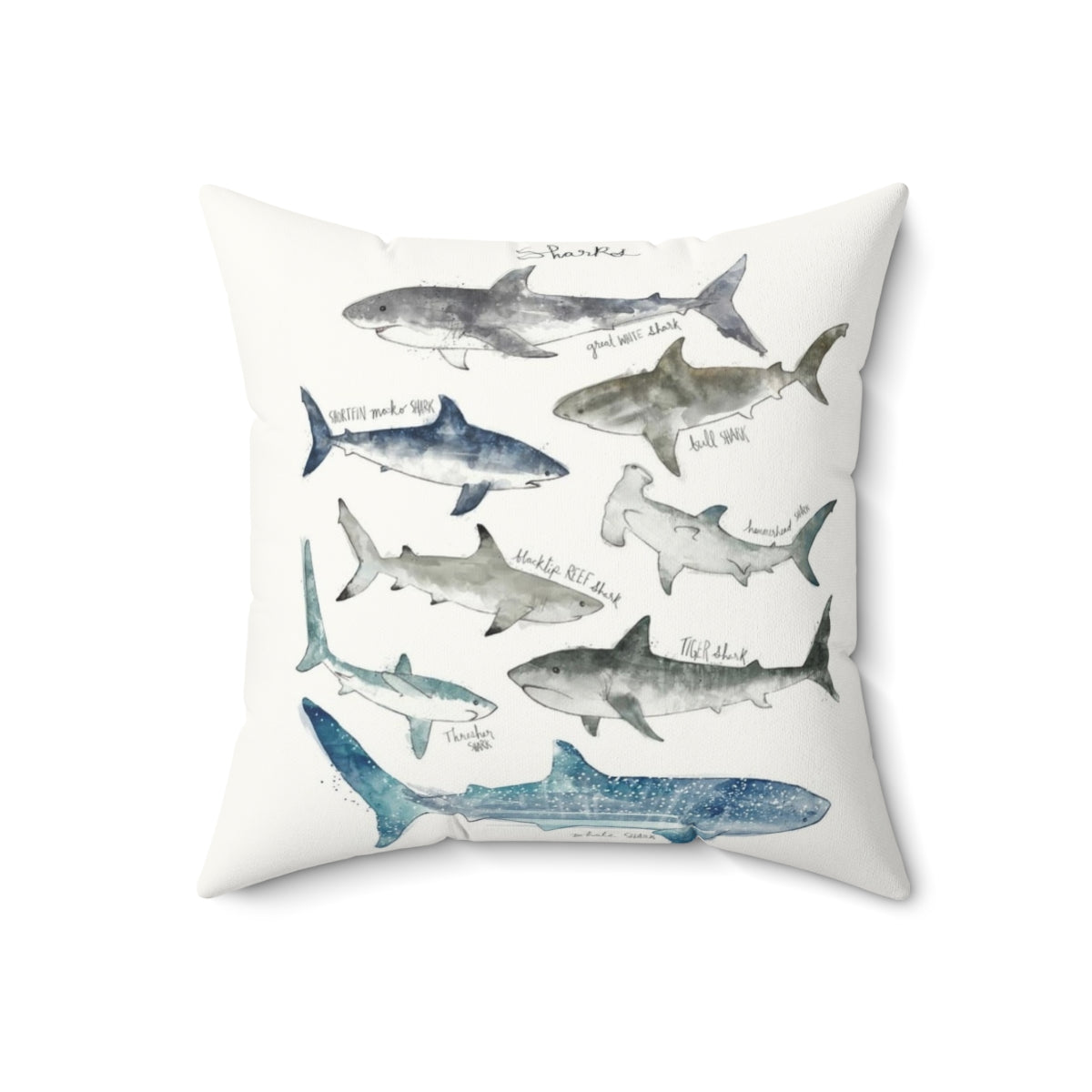 Decorative pillow featuring a vibrant shark design, perfect for adding a touch of ocean-inspired style to any room.