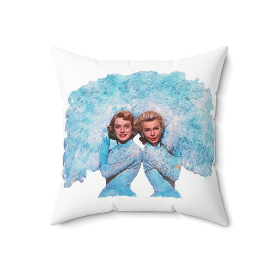 Watercolor painting of two sisters in a classic Hollywood style, on a soft and stylish pillow.