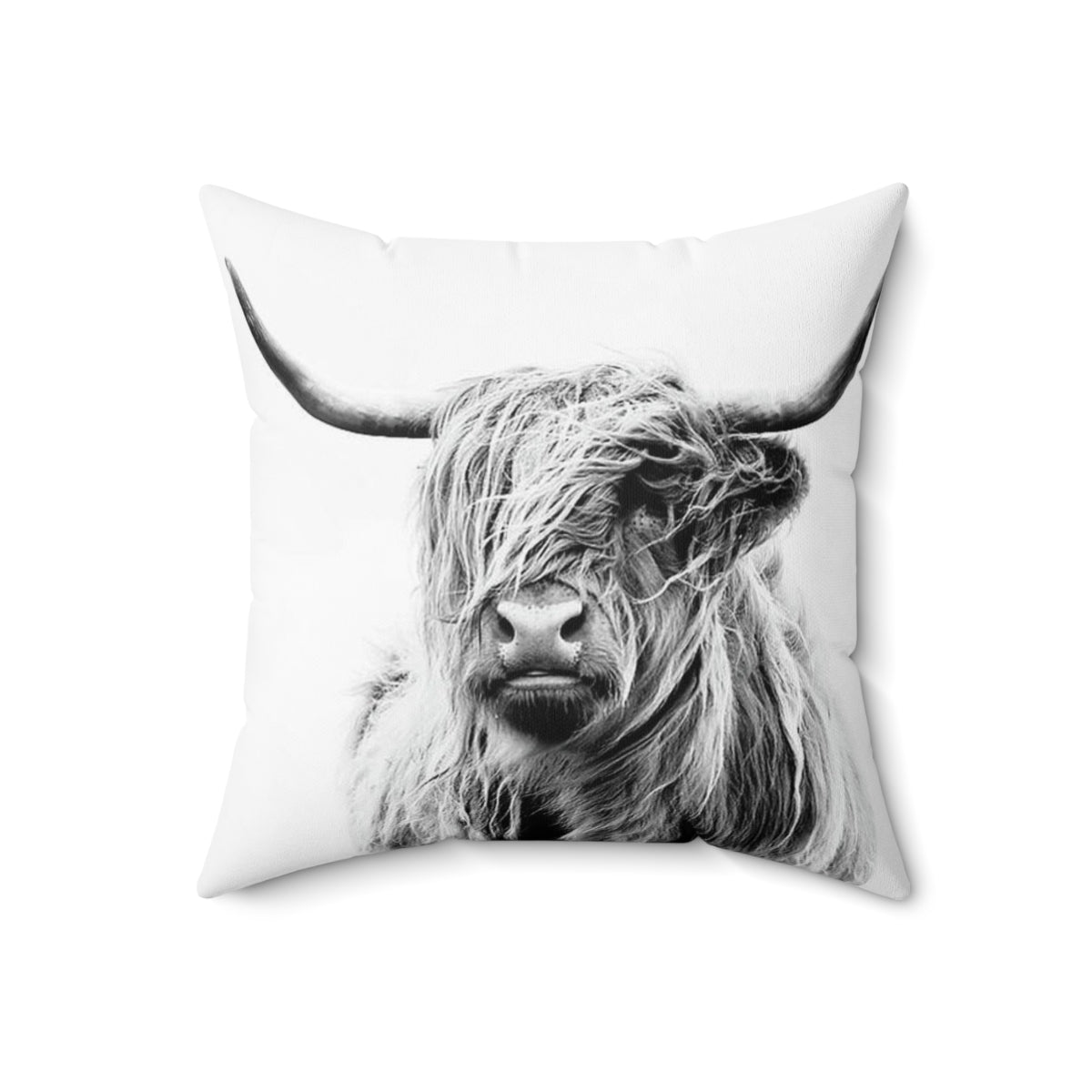 A black and white highland cow decorative pillow for home decor - Back