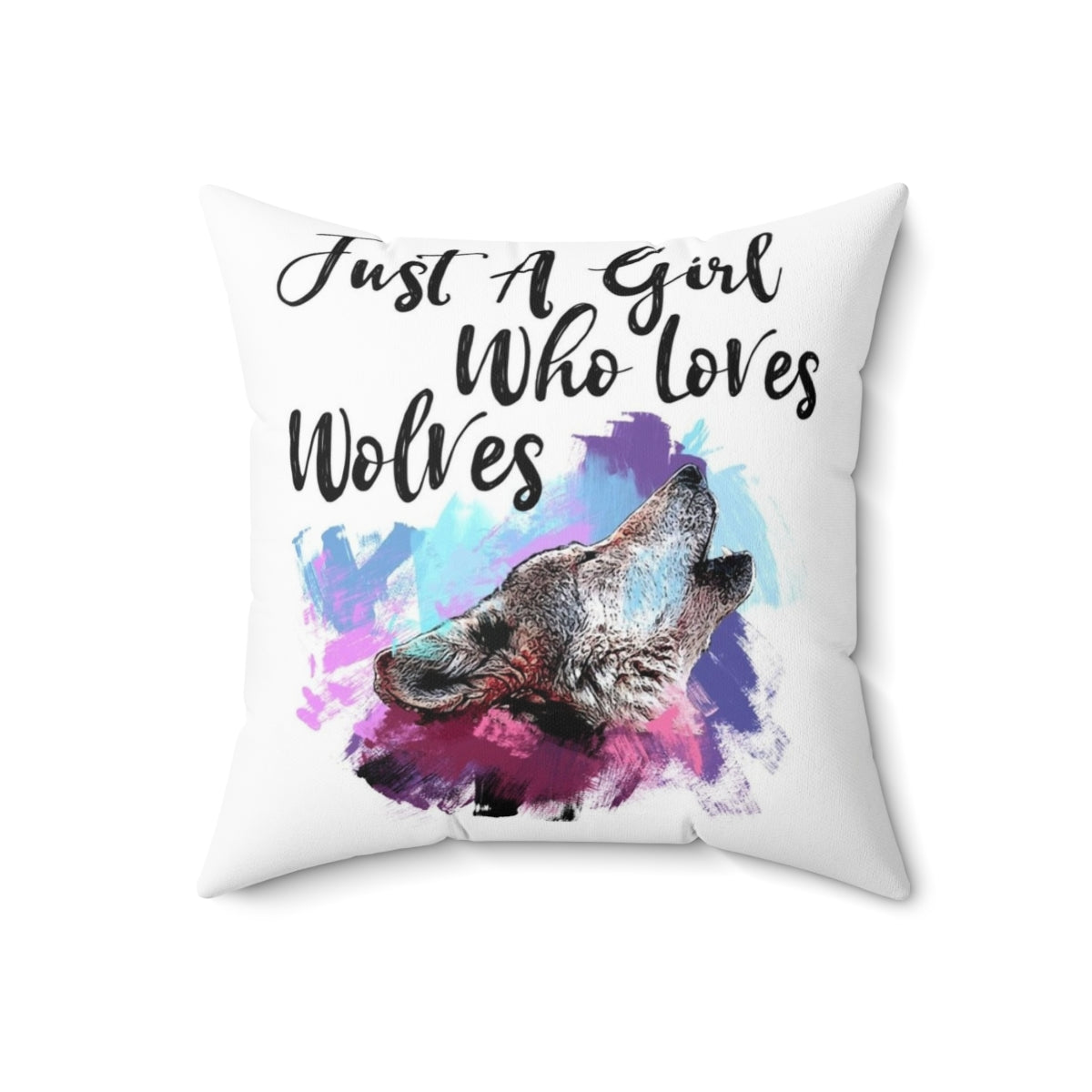 Watercolor painting of a howling wolf on a decorative throw pillow - Back