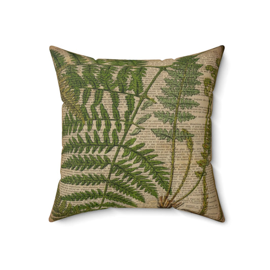 Vintage botanical print with fern leaves on a throw pillow