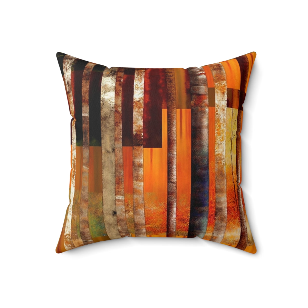 Vibrant abstract striped throw pillow with orange, yellow, and red tones for autumn home decor - Back