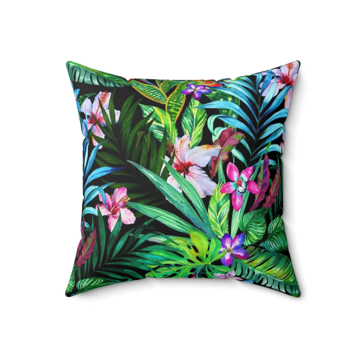 Colorful tropical floral pattern on a decorative throw pillow - Back