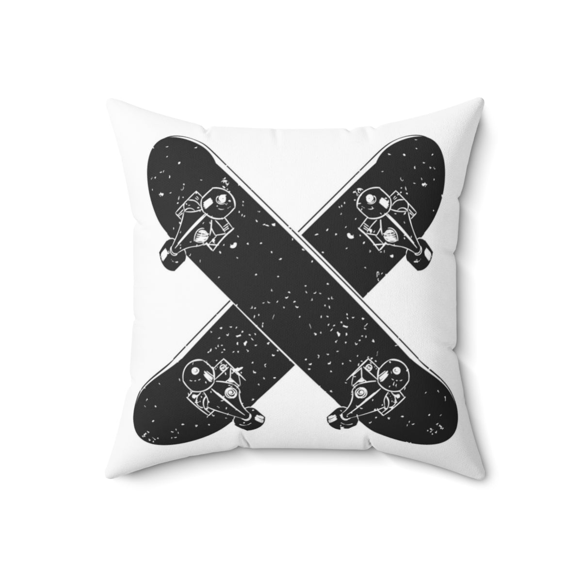 Skateboard-inspired graphic pillow with hand-drawn design