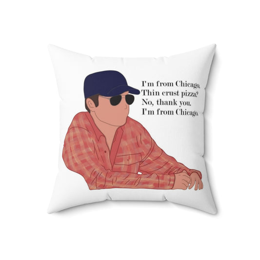 Decorative pillow featuring the character Julius Pepperwood from the TV show New Girl, with the text "I'm from Chicago" in a creative design.