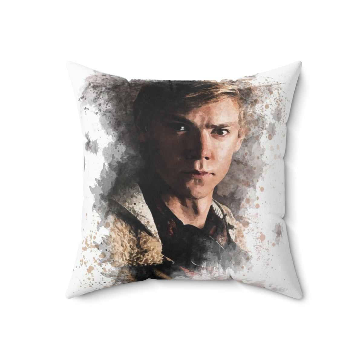 Colorful painting design pillow featuring the character Newt from the Maze Runner movie series - Back