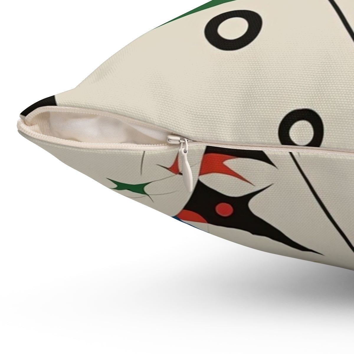 Colorful abstract accent pillow with Joan Miro-inspired surrealist design - Detail