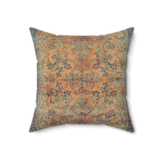 Decorative throw pillow with a vibrant, Persian-inspired floral pattern