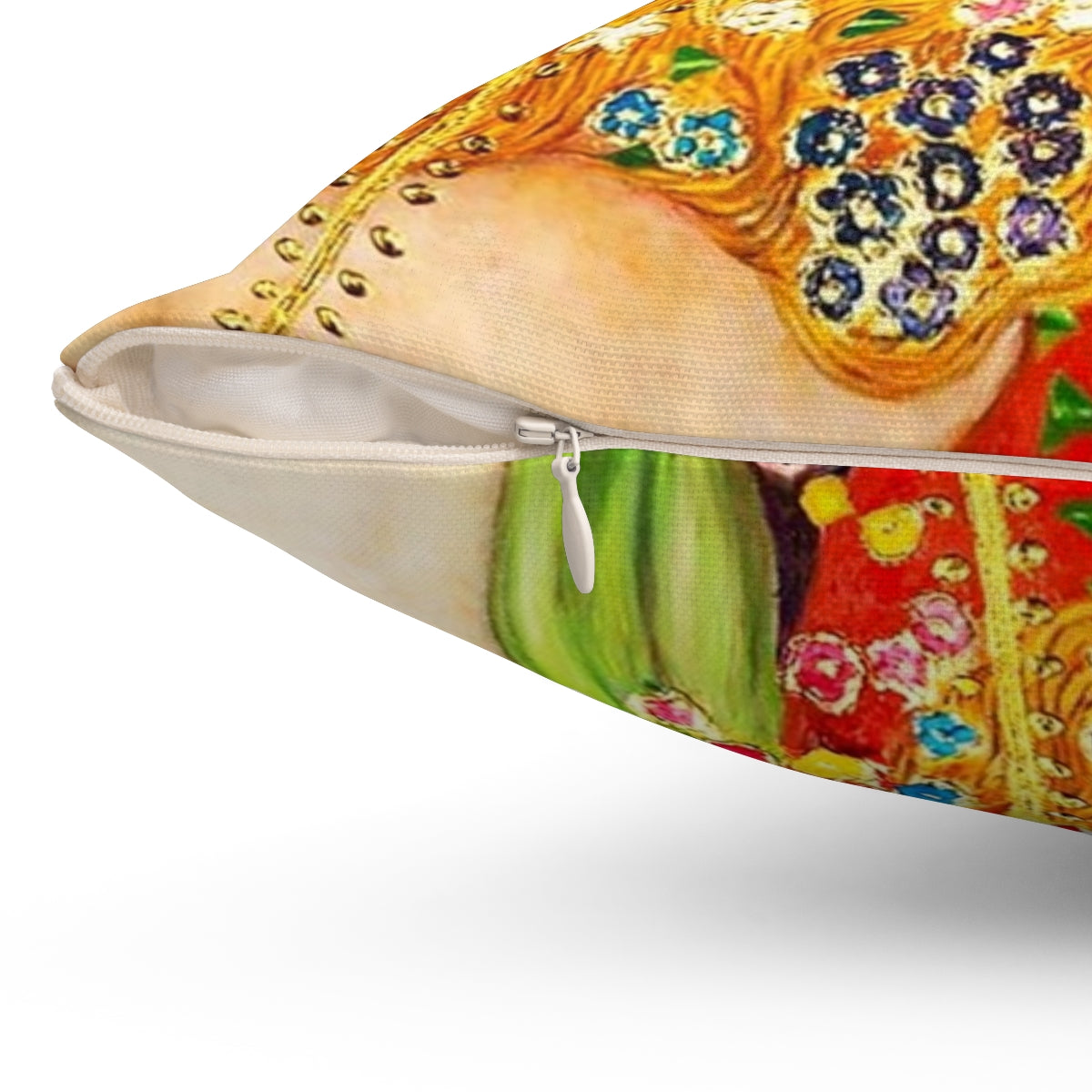 Decorative pillow featuring a high-definition reproduction of Gustav Klimt's "Water Snakes II" painting. - Detail