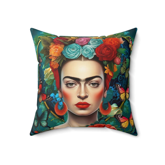 Decorative pillow featuring the iconic portrait of Mexican artist Frida Kahlo