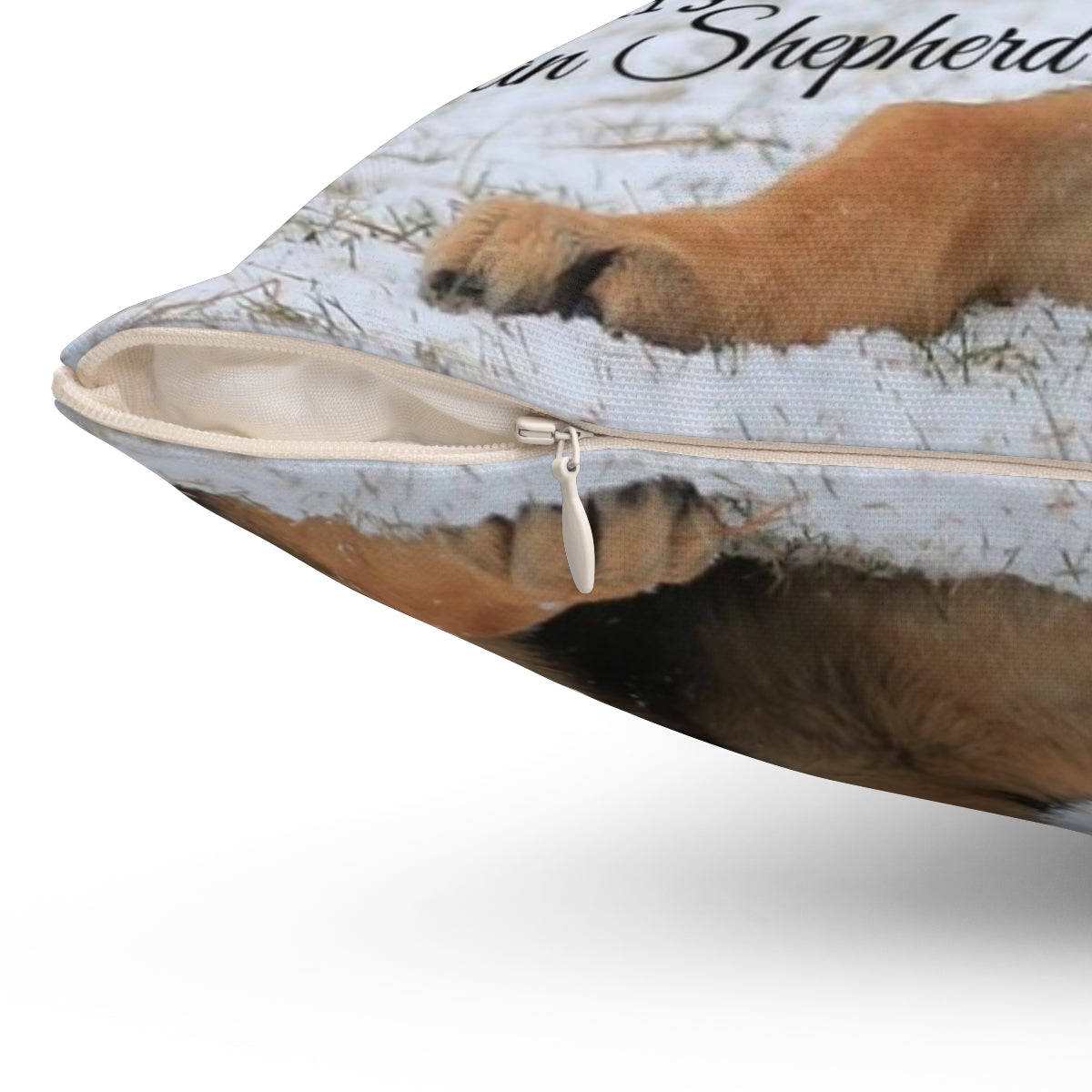 A soft and plush pillow featuring a charming German shepherd dog design. - Detail